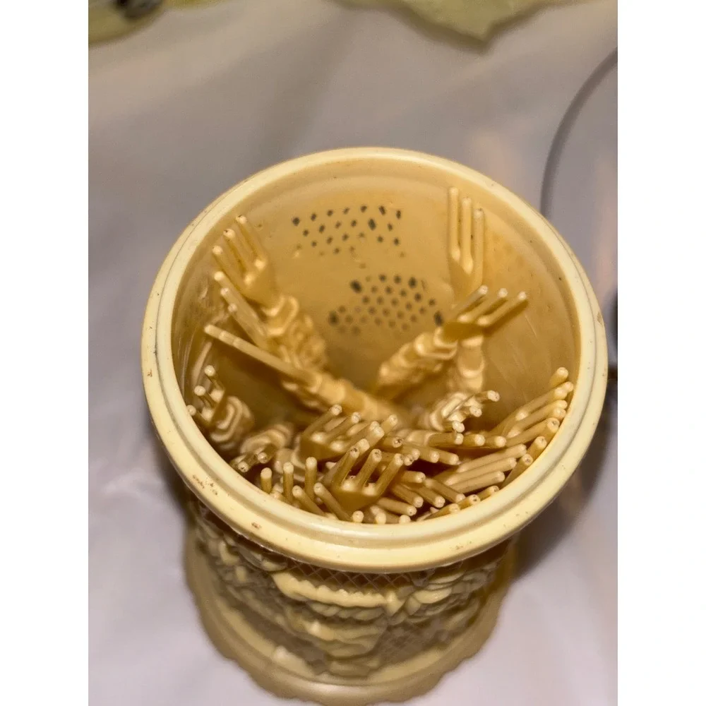 Vintage Cream Floral Rose Lattice Cocktail Pick Set with Reusable Forks Holder